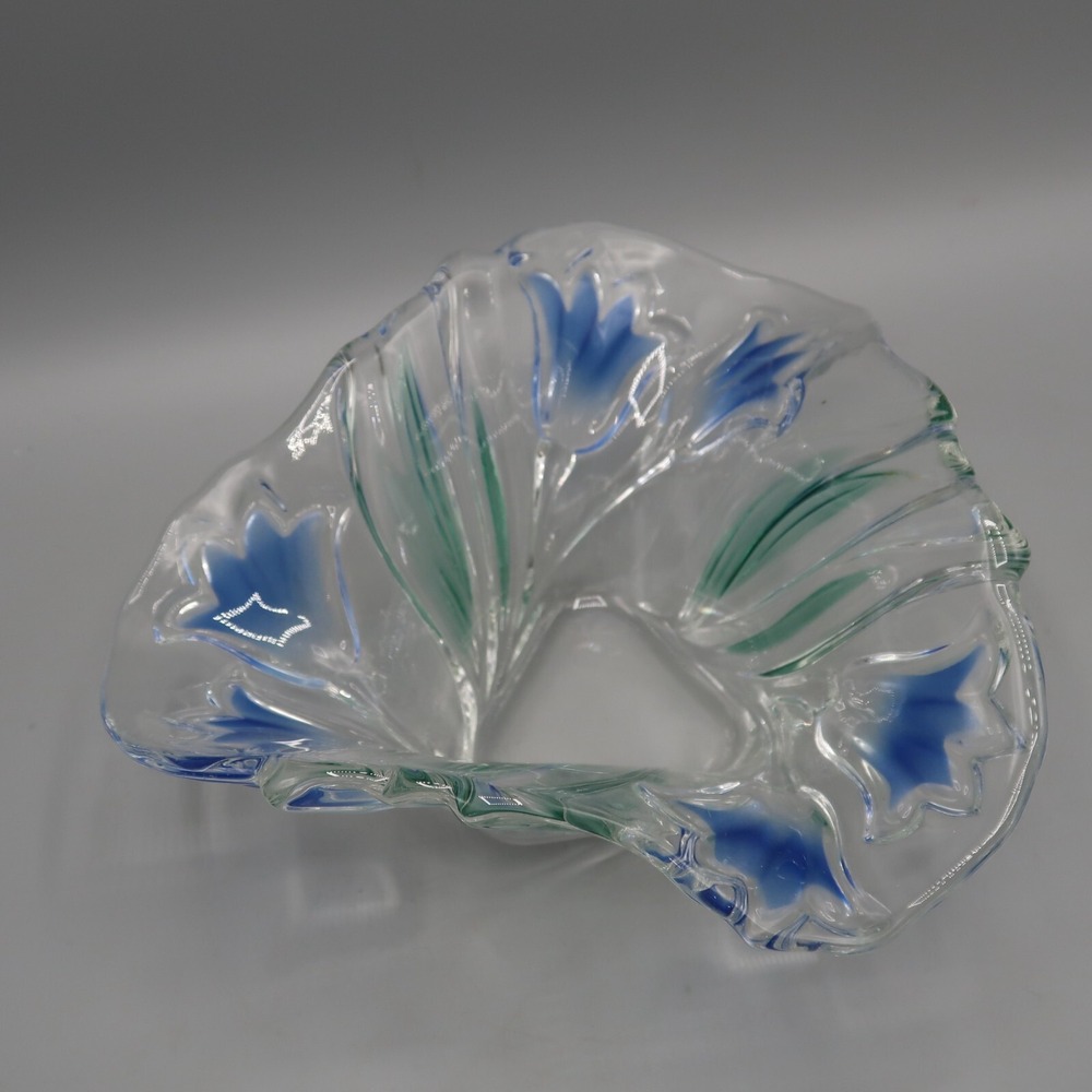 Vintage Mikasa Bluebells Candy Dish Crystal Clear Glass Ruffled Bowl Embossed